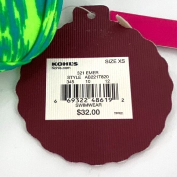 SO Bikini Swimsuit Halter Top Junior Sz XS Neon Animal Print Green Ruched Center - Picture 7 of 13